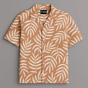 Brown Leaf Printed Half Sleeve Shirt