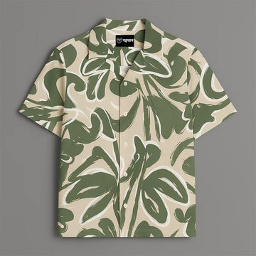 Cream And Green Printed Half Sleeve Shirt