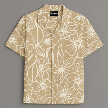 Cream Flower Printed Half Sleeve Shirt