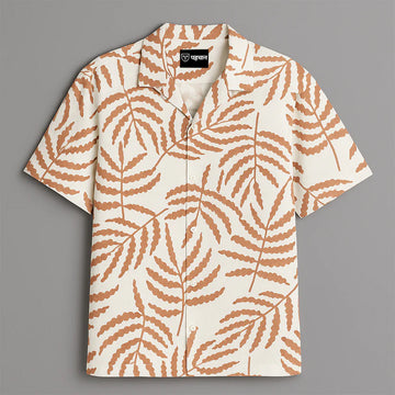 Off white Leaf Printed Half Sleeve Shirt