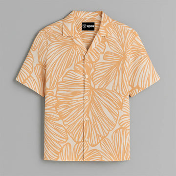 Orange Flower Printed Half Sleeve Shirt