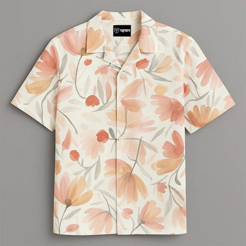 Peach Flower Printed Half Sleeve Shirt