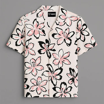 Pink Flower Printed Half Sleeve Shirt