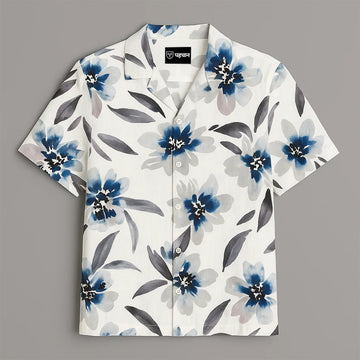White Flower Printed Half Sleeve Shirt