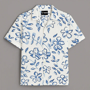 White Flower Printed Half Sleeve Shirt