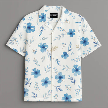 White Flower Printed Half Sleeve Shirt