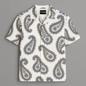 White Paisley Printed Half Sleeve Shirt