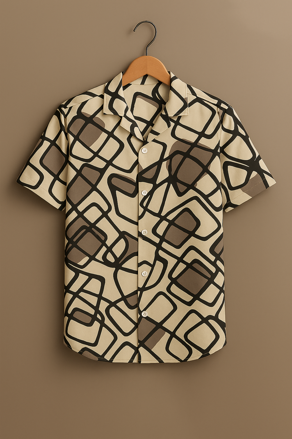 Beige Geometric Print Rayon Shirt