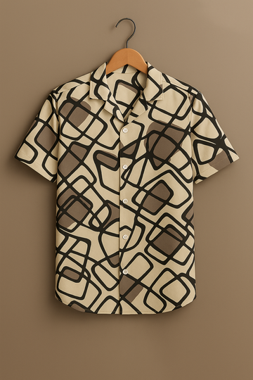 Beige Geometric Print Rayon Shirt