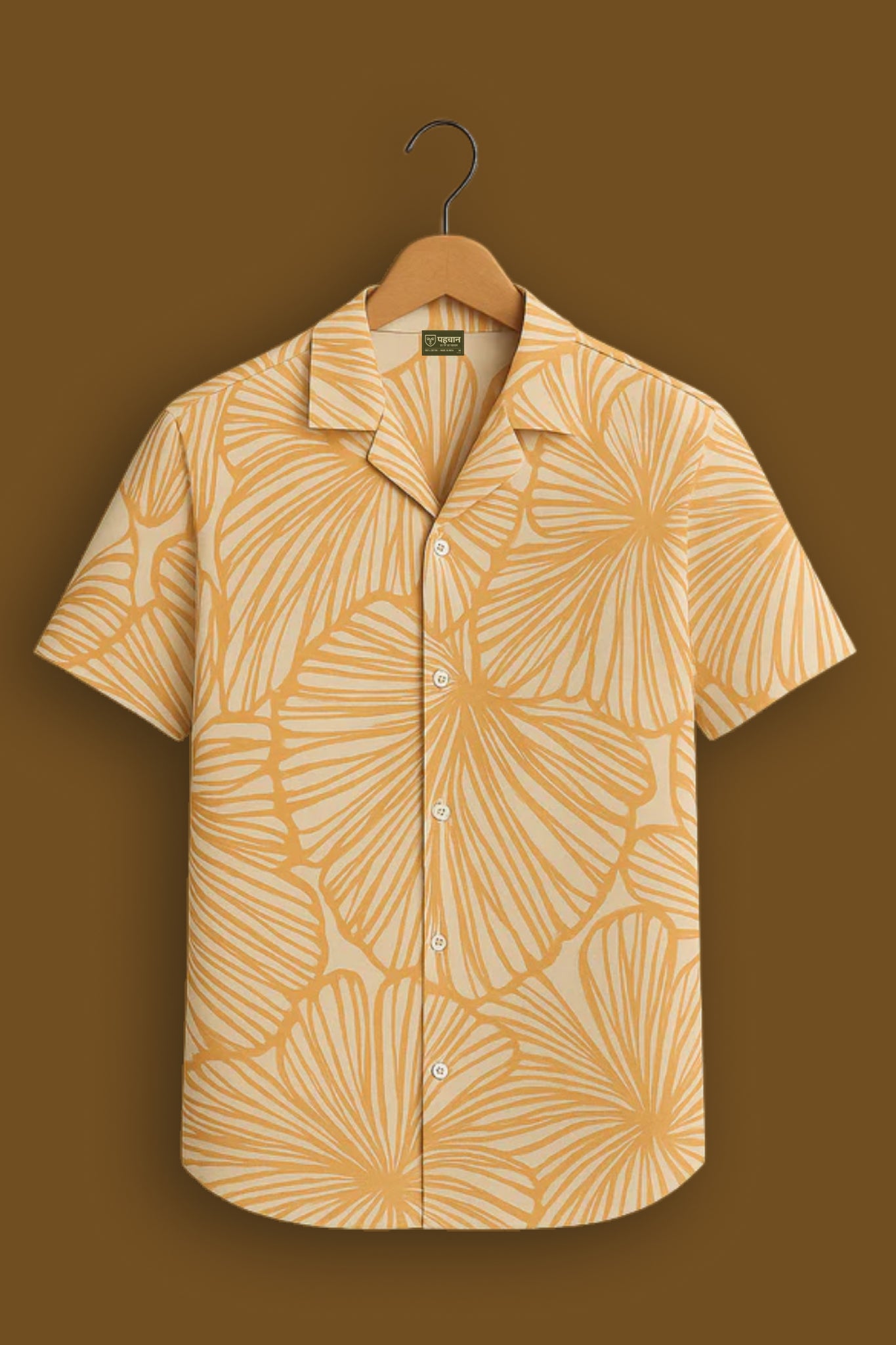 Yellow Floral Line Print Cotton Shirt