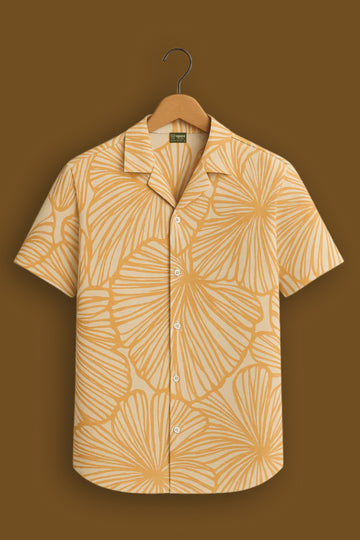 Yellow Floral Line Print Cotton Shirt