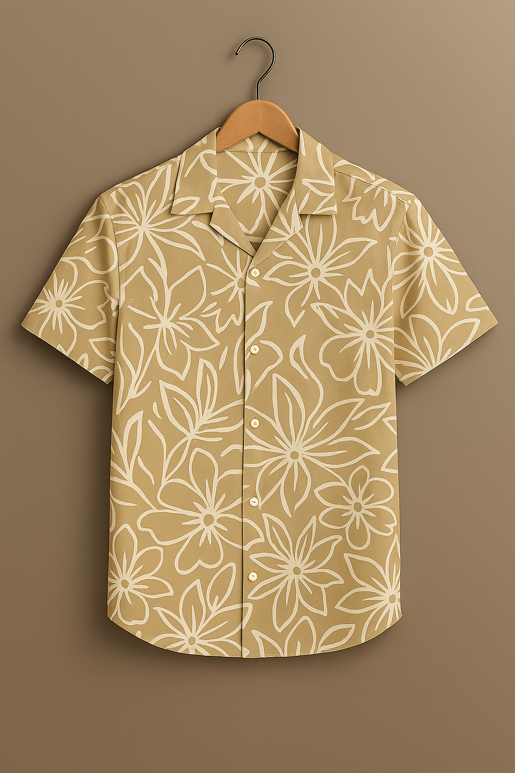 Cream Flower Printed Half Sleeve Shirt
