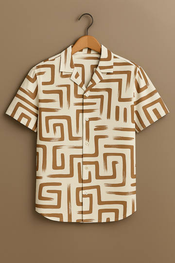 Cream Printed Half Sleeve Shirt