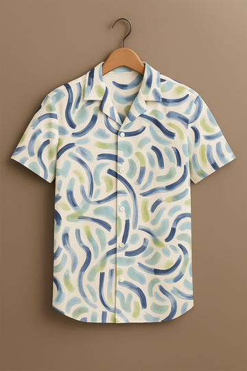 White Abstract Brushstroke Cotton Shirt