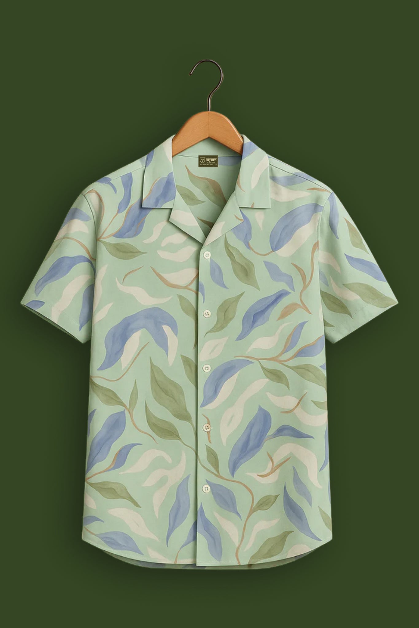 Green Leaf Printed Half Sleeve Shirt
