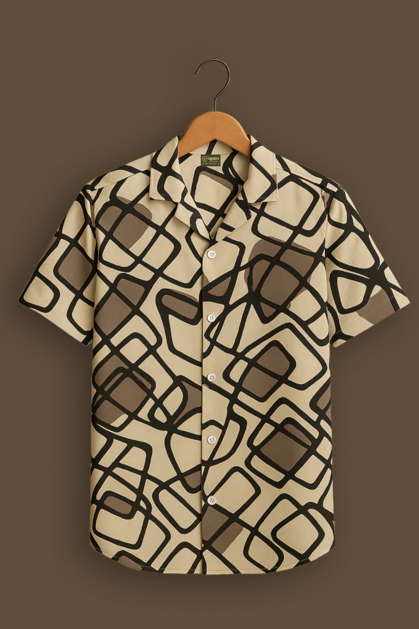 Beige Geometric Print Rayon Shirt