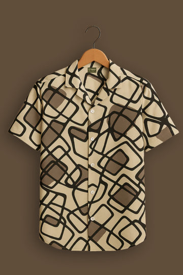 Beige Geometric Print Rayon Shirt