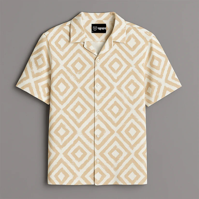 Beige Printed Half Sleeve Shirt