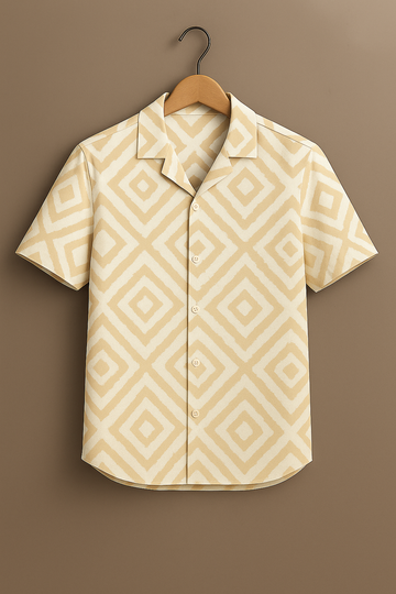 Beige Printed Half Sleeve Shirt