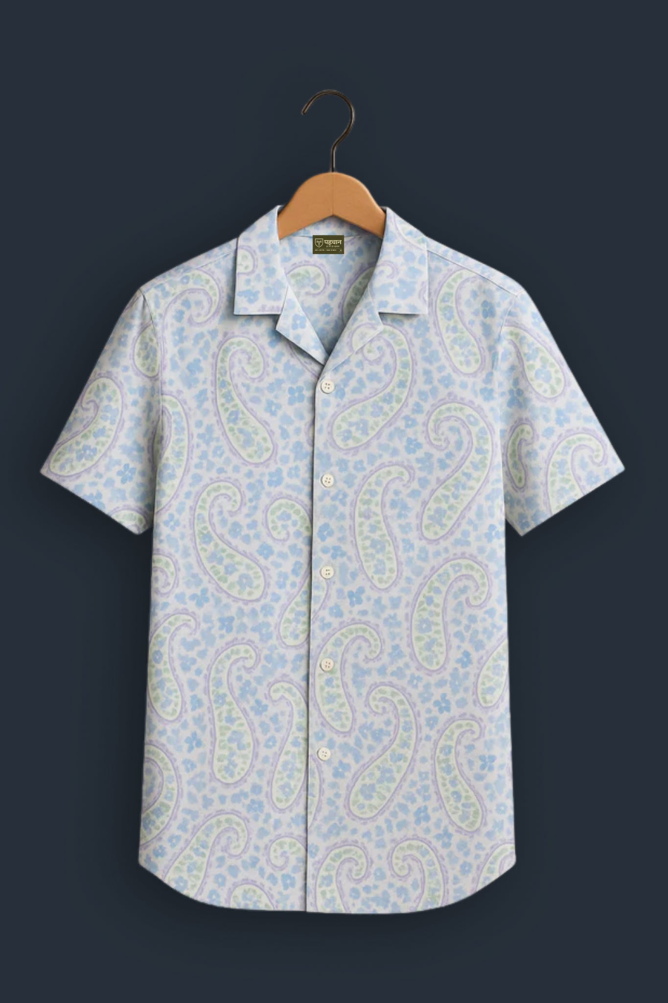 Blue Paisley Printed Half Sleeve Shirt