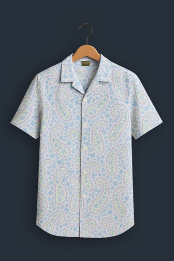 Blue Paisley Printed Half Sleeve Shirt