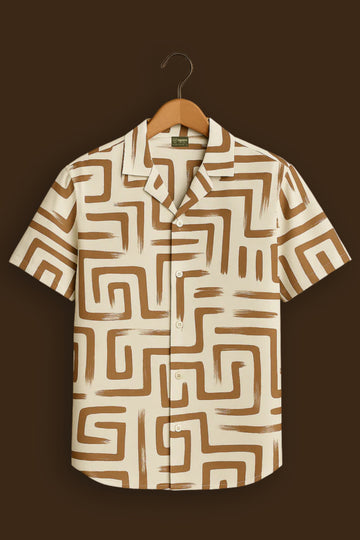 Cream Printed Half Sleeve Shirt