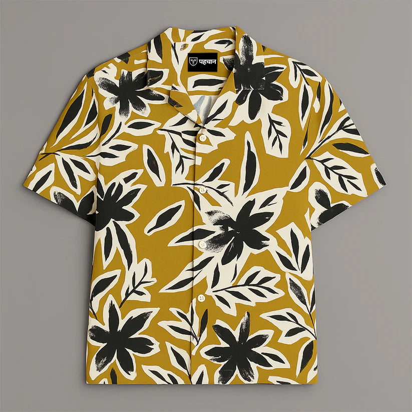 Mustard Printed Half Sleeve Shirt