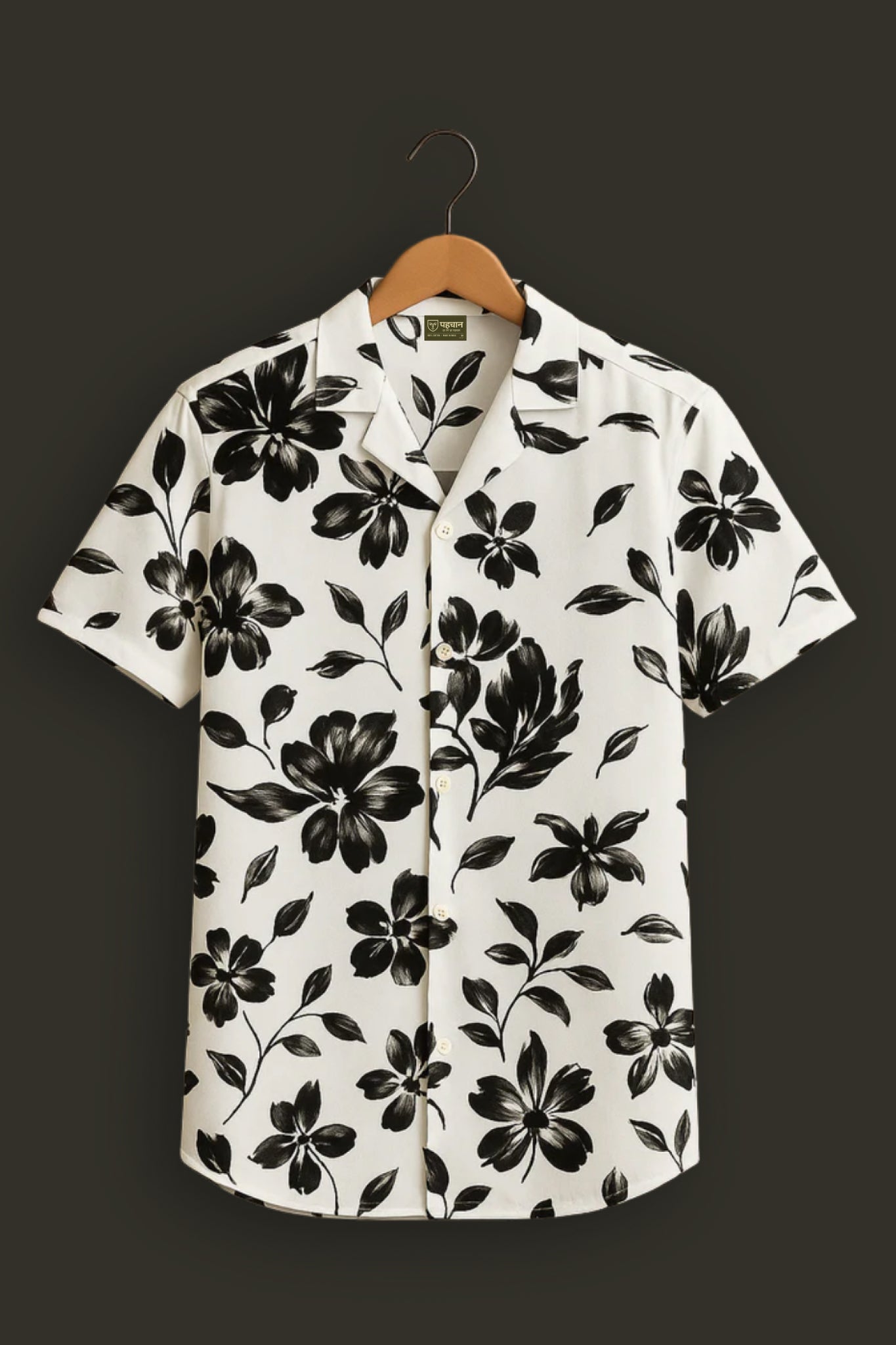 White Flower Printed Half Sleeve Shirt