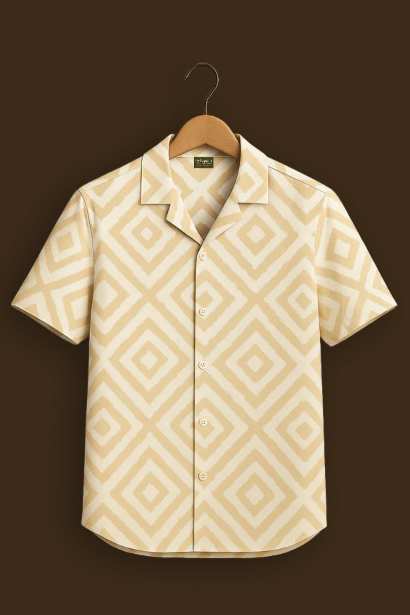 Beige Printed Half Sleeve Shirt