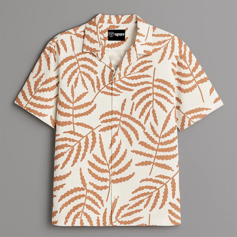 Off white Leaf Printed Half Sleeve Shirt