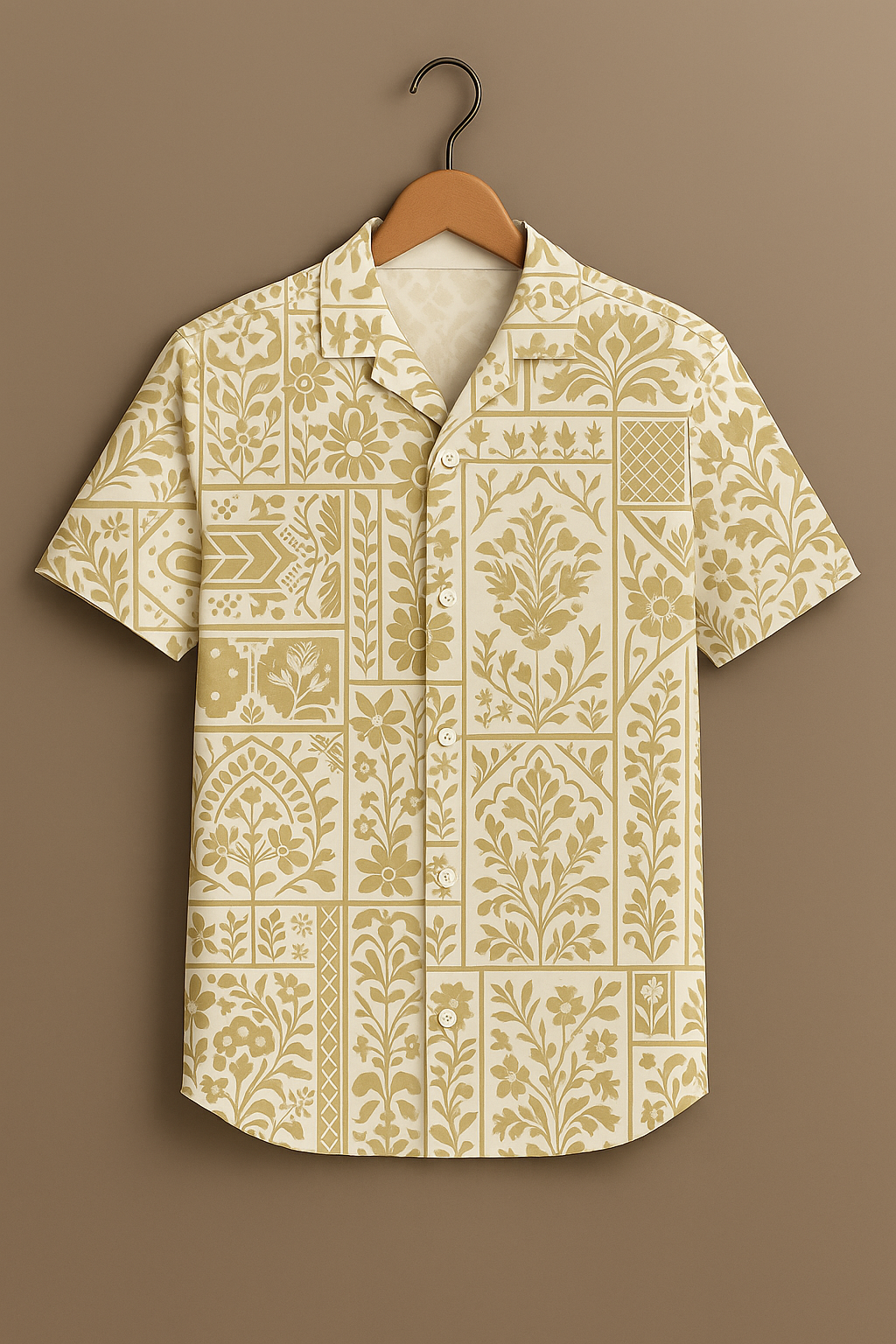 Beige Printed Half Sleeve Shirt