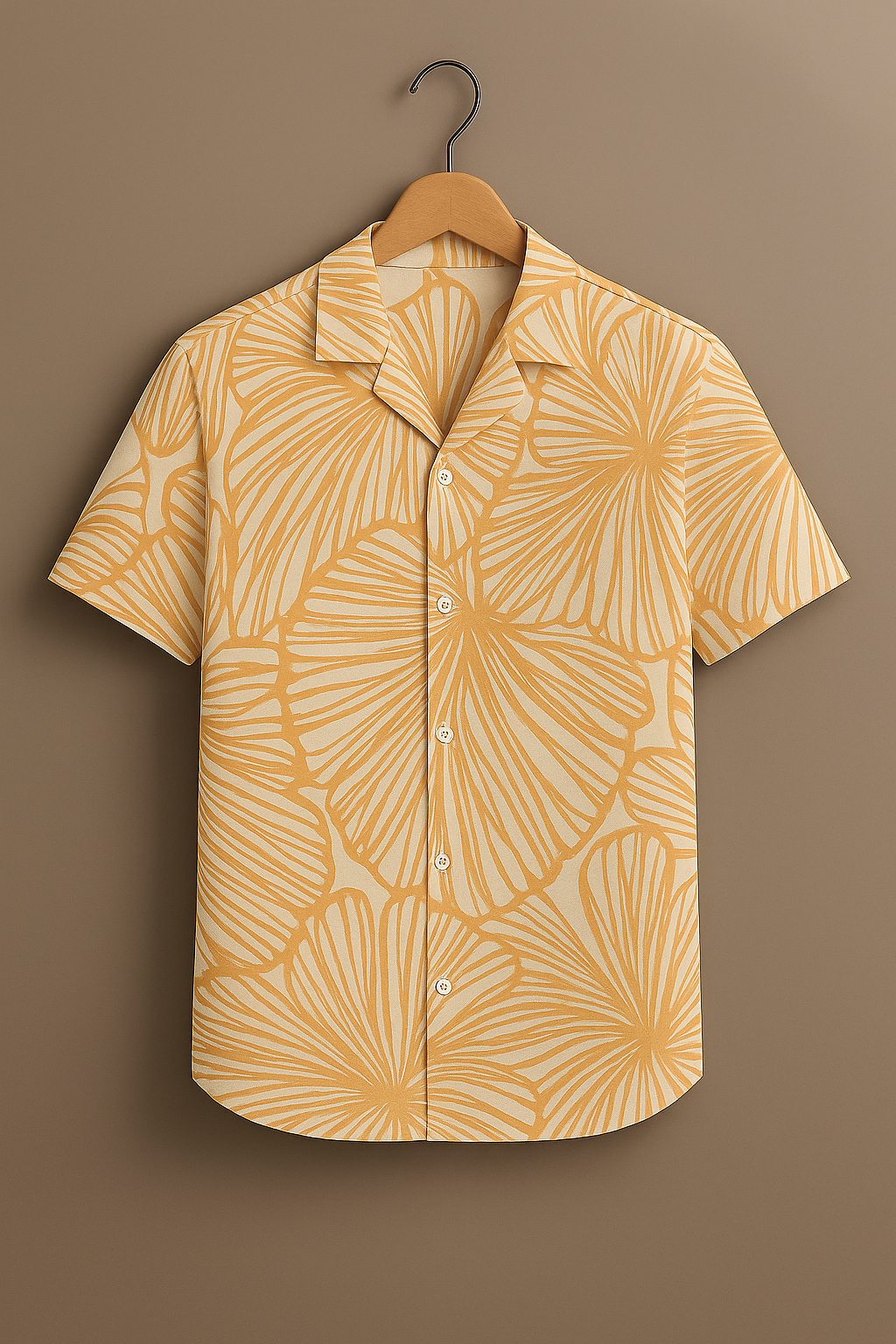 Yellow Floral Line Print Cotton Shirt