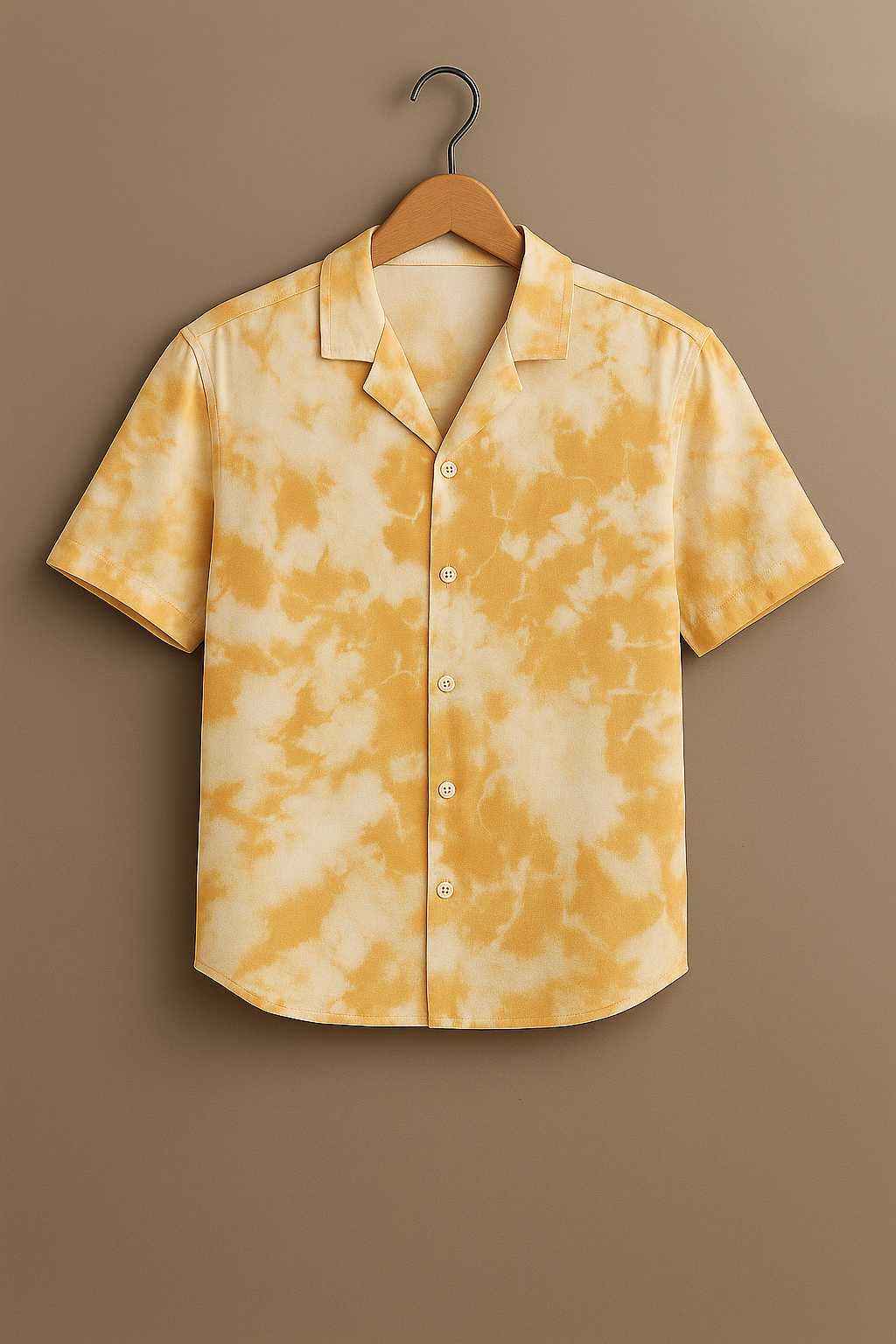 Yellow Tie-Dye Cotton Shirt  Lightweight Short Sleeve Casual Fit