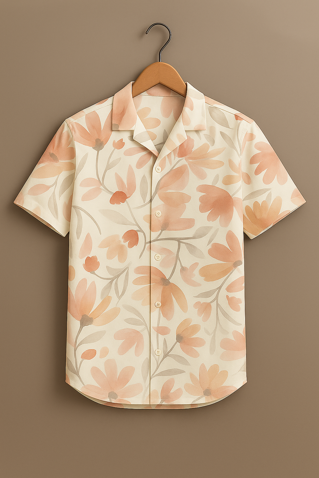 Peach Flower Printed Half Sleeve Shirt
