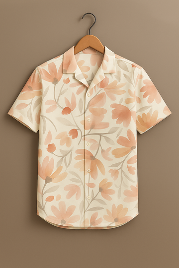 Peach Flower Printed Half Sleeve Shirt