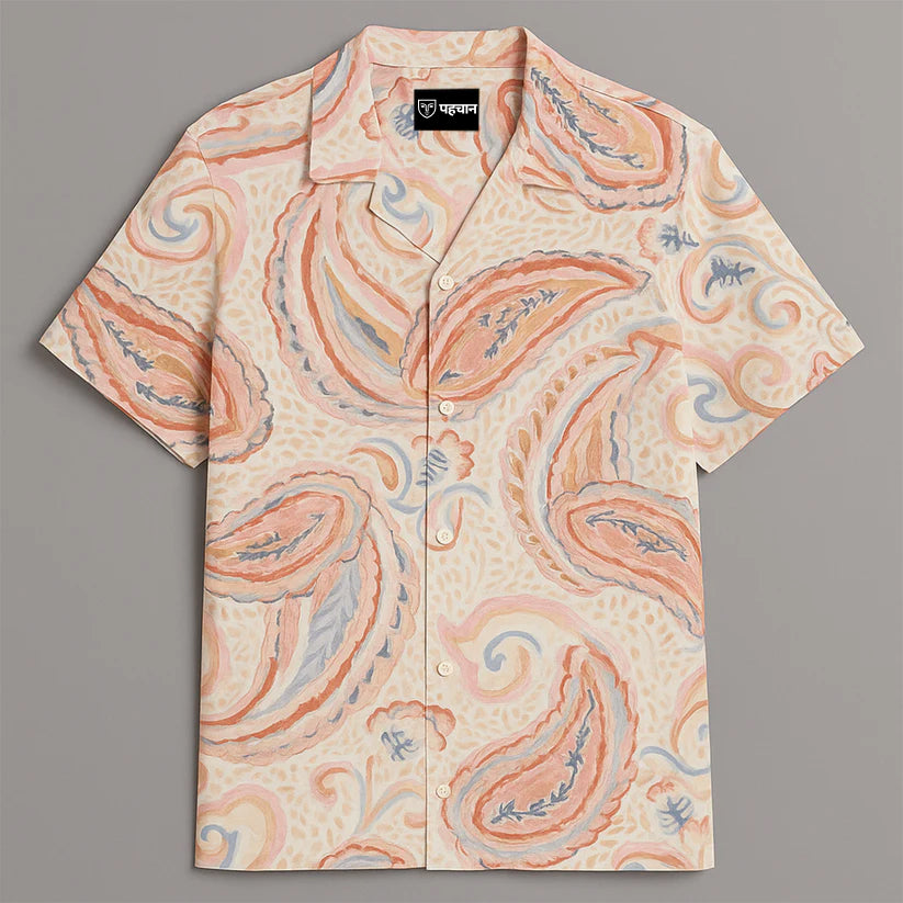 Peach Paisley Printed Half Sleeve Shirt