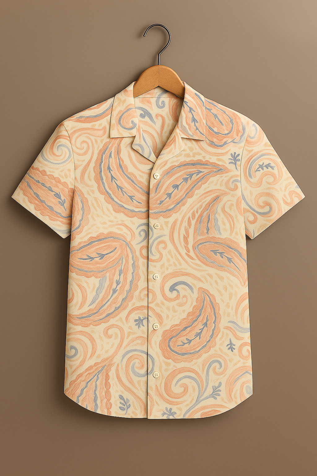 Peach Paisley Print Cotton Shirt