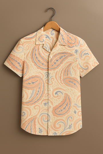 Peach Paisley Print Cotton Shirt
