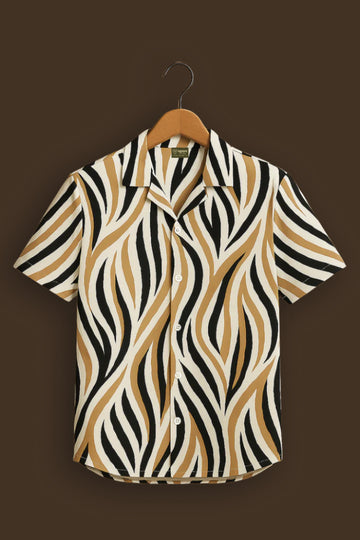 Beige & Black Abstract Stripe Cotton Shirt