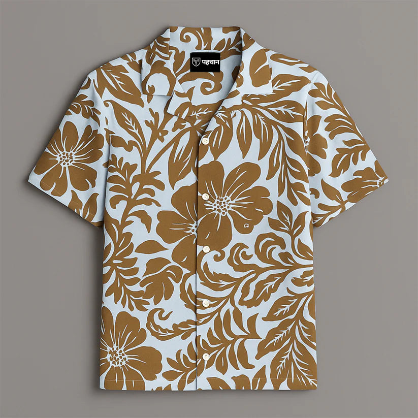 Sky And Brown Printed Half Sleeve Shirt