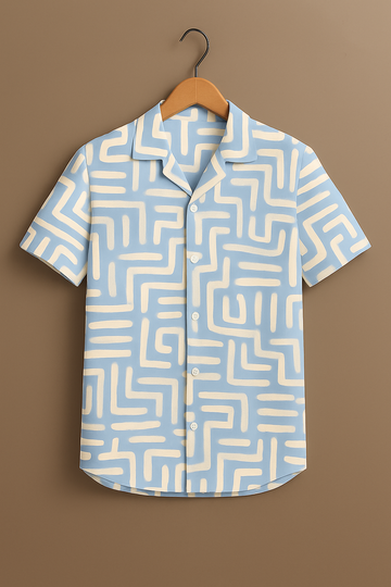 Sky Blue Printed Half Sleeve Shirt