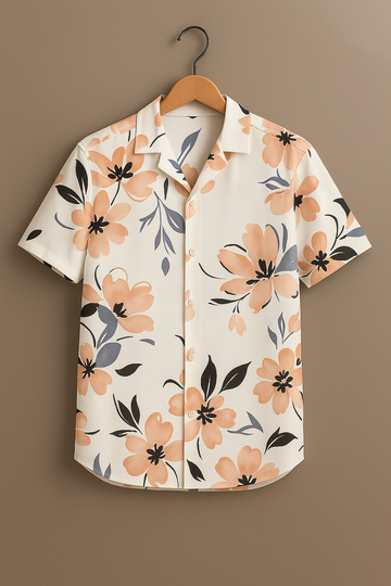 Cream Floral Print Cotton Shirt