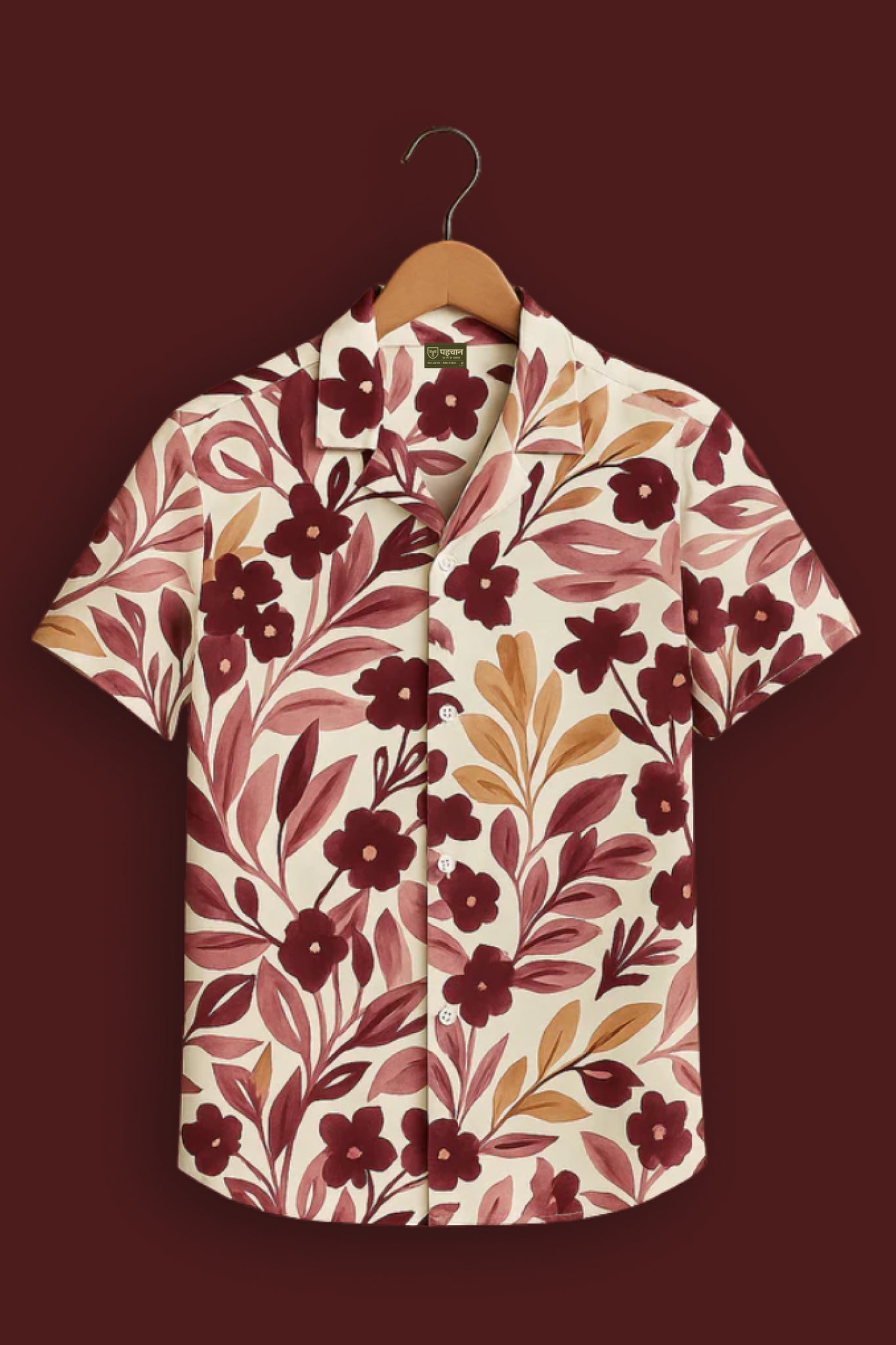 Maroon Floral Print Cotton Shirt