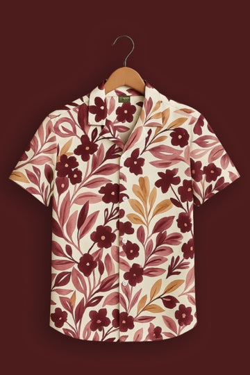 Maroon Floral Print Cotton Shirt