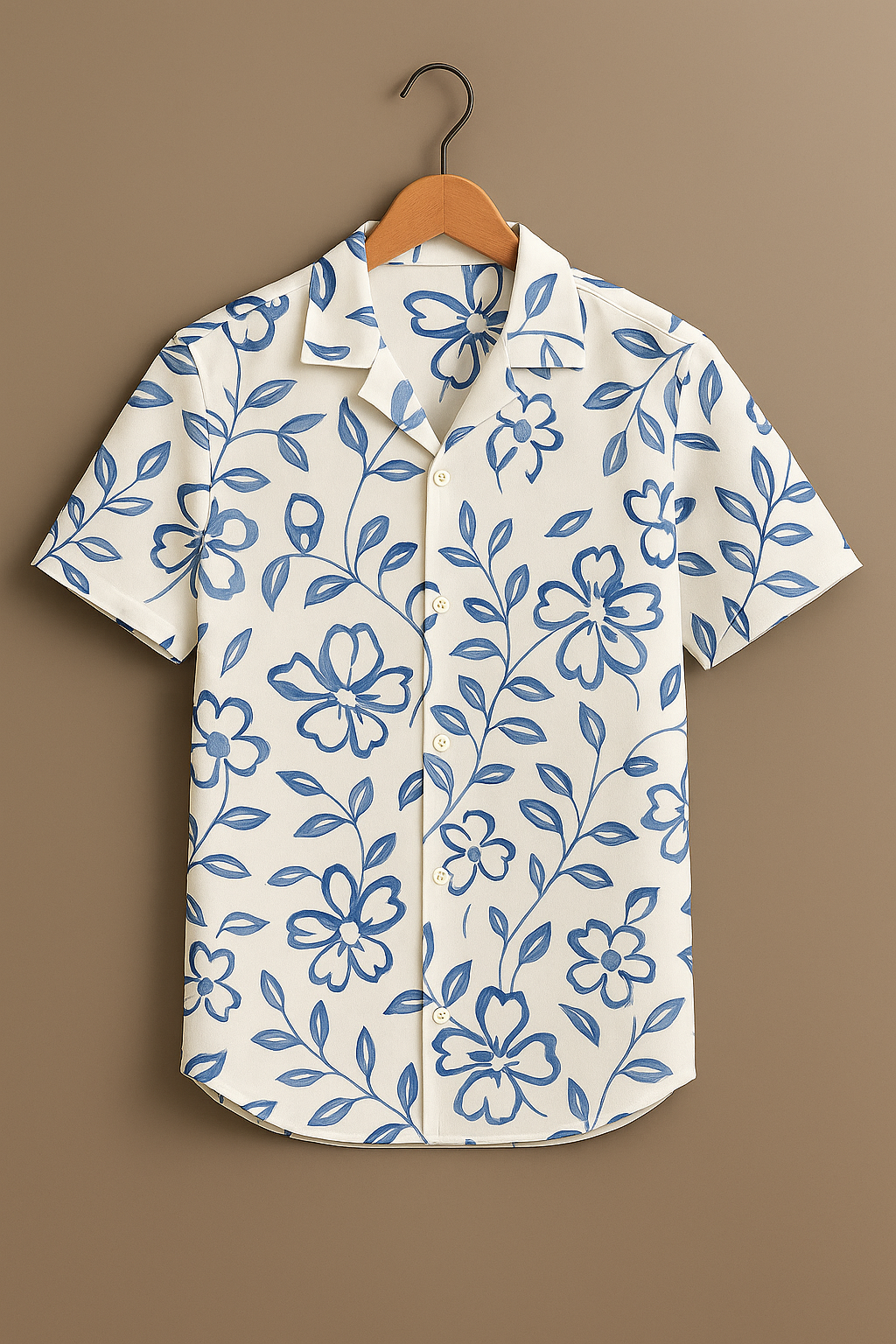 White Flower Printed Half Sleeve Shirt