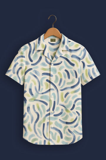 White Abstract Brushstroke Cotton Shirt
