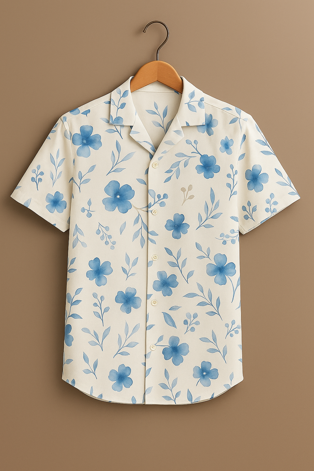 White Flower Printed Half Sleeve Shirt