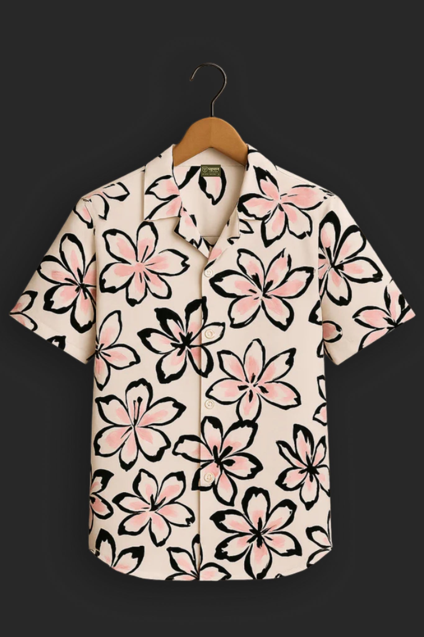 Pink Flower Printed Half Sleeve Shirt