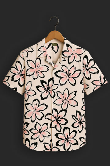 Pink Flower Printed Half Sleeve Shirt