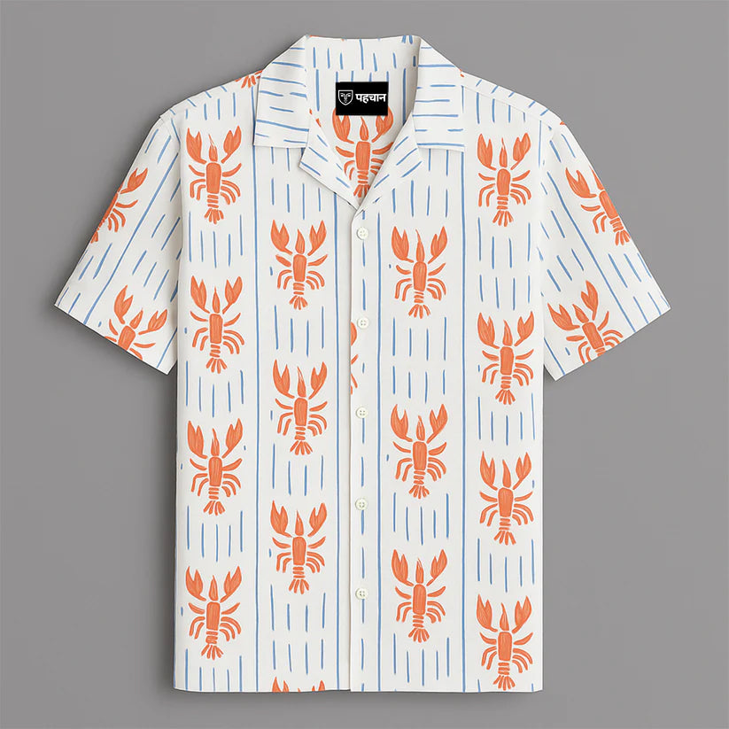 White Lobster Printed Half Sleeve Shirt